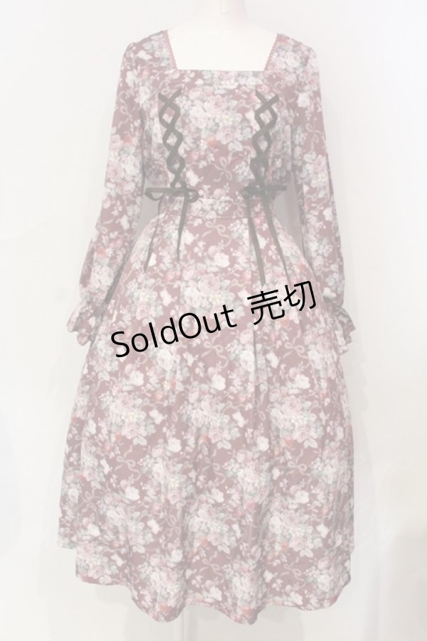 画像1: axes femme / フレーズローズ柄ワンピース  ワイン O-25-06-12-015-AX-OP-IG-OS (1)