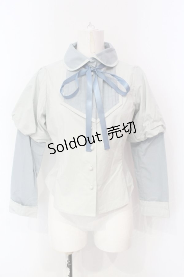 画像1: Maison de FLEUR Petite Robe canone / 袖切り替えブラウス サックス S O-25-06-12-020-EL-BL-OW-OS (1)