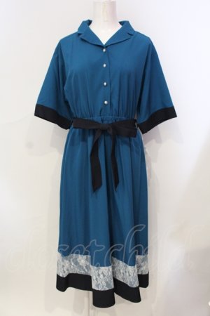 画像: axes femme / レース切替配色シャツワンピース M ブルーグリーン O-25-06-14-014-AX-OP-IG-OS