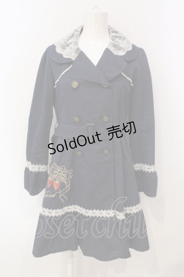 画像1: axes femme POETIQUE / リボンいちご刺繍コート M コン O-25-06-14-040-AX-CO-YM-OS (1)