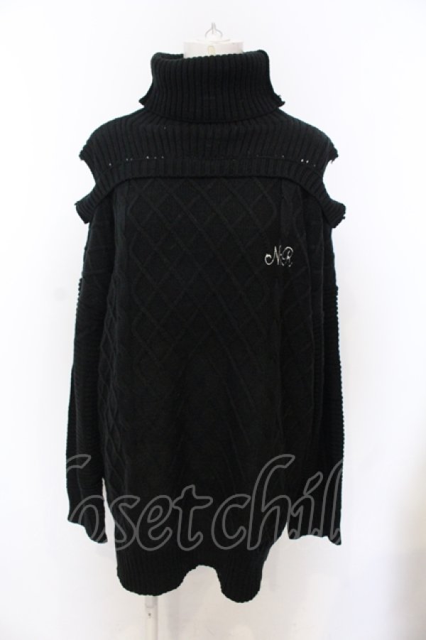 画像1: NieR Clothing / 短丈OFF-SHOULDER KNIT ニット  ブラック O-25-06-16-005-PU-TO-IG-ZT115 (1)