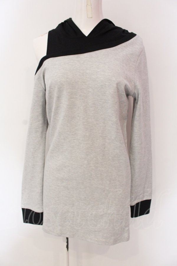 画像1: NieR Clothing / ONE-SHOULDER BICOLOR LAYERED PARKA パーカー  グレー×ブラック O-25-06-16-041-PU-TO-IG-ZT008 (1)