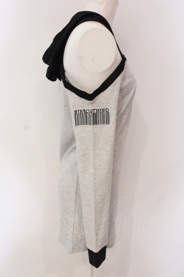 画像2: NieR Clothing / ONE-SHOULDER BICOLOR LAYERED PARKA パーカー  グレー×ブラック O-25-06-16-041-PU-TO-IG-ZT008 (2)