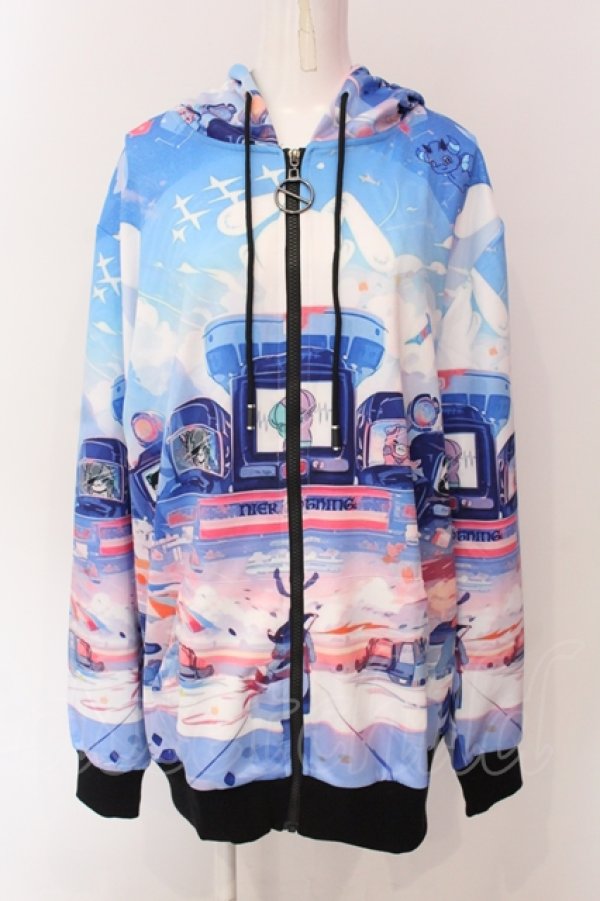画像1: NieR Clothing / 転写ZIPパーカー  ブルー×マルチ O-25-06-16-042-PU-TO-IG-OS (1)