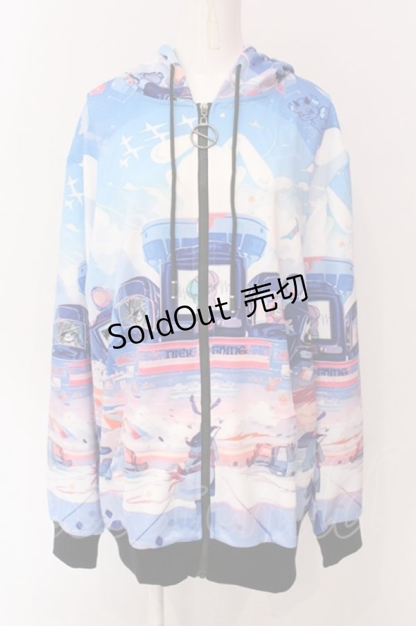 画像1: NieR Clothing / 転写ZIPパーカー  ブルー×マルチ O-25-06-16-042-PU-TO-IG-ZT008 (1)