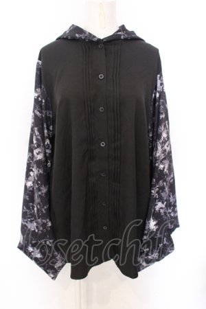 画像: NieR Clothing / 袖リブ付き着物風シャツ【鳥居×九尾】  ブラック×グレー O-25-06-16-011-PU-BL-IG-OS