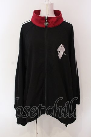 画像: NieR Clothing / 着物袖ジャージ風デザインZIP OUTER  ブラック×ワイン×ホワイト O-25-06-16-034-PU-TO-IG-OS