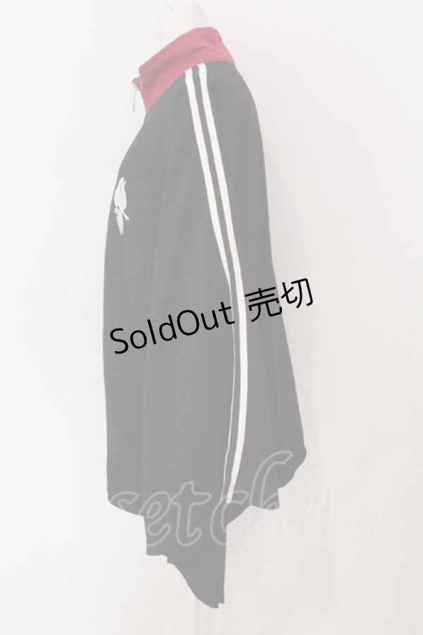 画像2: NieR Clothing / 着物袖ジャージ風デザインZIP OUTER  ブラック×ワイン×ホワイト O-25-06-16-034-PU-TO-IG-ZT201 (2)
