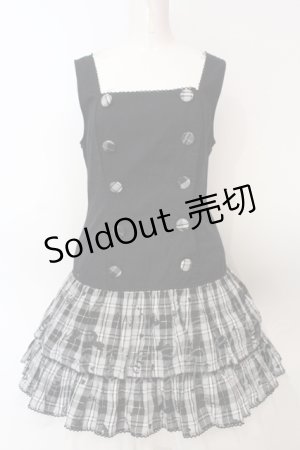 画像: PUTUMAYO / プリントチェックジャンパースカート  ブラック×グレー O-25-06-19-082-PT-OP-IG-OS