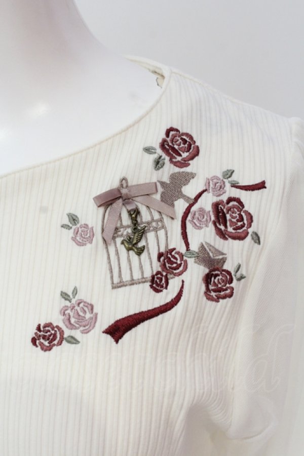 画像2: axes femme / 鳥×バラ刺繍リブPO M キナリ O-25-06-19-094-AX-TO-OW-OS (2)