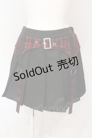 画像: DARRDY / ガーターベルト付きプリーツミニスカパン F ブラック×レッド O-25-06-19-099-PU-SK-OW-OS