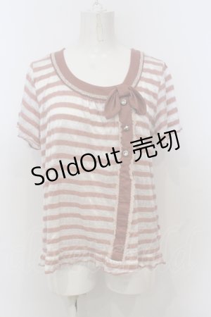 画像: axes femme / ボーダーレース風トップス M ピンクベージュ O-25-06-21-040-AX-TO-IG-OS