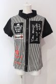 画像1: HELL CAT PUNKS / ストライプバイカラー半袖ブラウス  ブラック×ホワイト O-25-06-21-072-PU-BL-IG-OS (1)