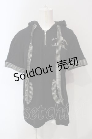 画像: SEX POT ReVeNGe / ストライプ配色半袖パーカー M ブラック O-25-06-21-073-SP-TO-IG-OS