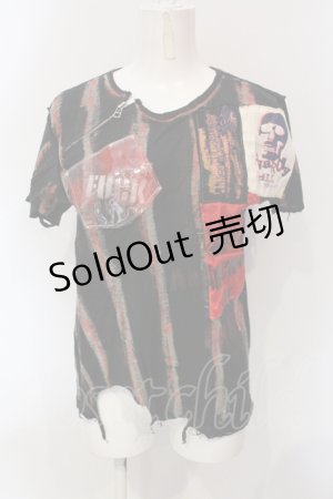 画像: GOTH PUNK他 / パッチペイントカットオフガーゼTシャツ  チャコール×レッド系 O-25-06-21-086-PU-TS-IG-OS