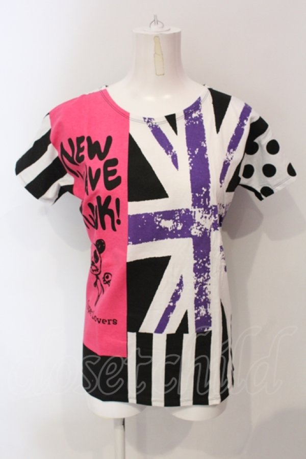 画像1: SUPER LOVERS / ユニオンジャックプリントTシャツ  ブラック×ホワイト O-25-06-21-087-PU-TS-IG-OS (1)
