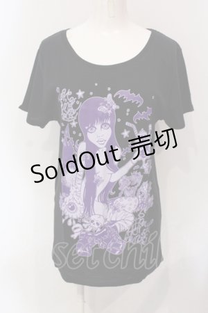 画像: HELL CAT PUNKS / ガールプリントTシャツ  ブラック×パープル O-25-06-21-088-PU-TS-IG-ZT084