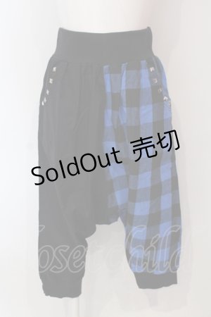 画像: SUPER LOVERS / ギンガム切り替えサルエルパンツ  ブラック×ブルー O-25-06-21-103-PU-PA-IG-OS