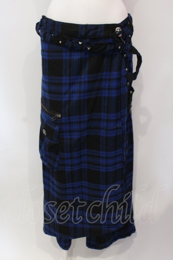 画像1: SEX POT ReVeNGe / 巻きスカート風チェックサルエルワイドパンツ  ブルー×ブラック O-25-06-21-107-SP-PA-IG-ZT062 (1)