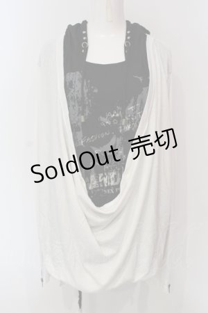 画像: SEX POT ReVeNGe / プリントドレープカットパーカー M ホワイト×ブラック O-25-06-21-129-SP-TO-IG-OS