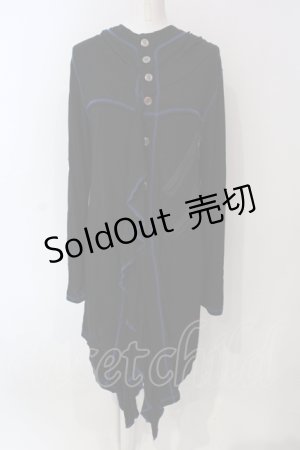 画像: ALGONQUINS / スカルプリントフリルカットフードカーディガン  ブラック*　ブルー O-25-06-21-131-AL-TO-IG-OS
