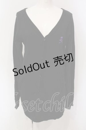 画像: SUPER LOVERS / スカル刺繍Vネックカーディガン  ブラック O-25-06-21-135-PU-TO-IG-ZY