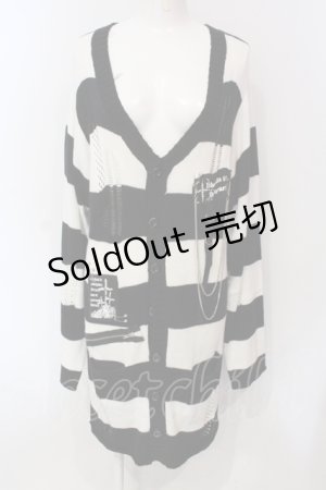 画像: Deorart / パッチ付きボーダーダメージカーディガン L ブラック×ホワイト O-25-06-21-136-PU-TO-IG-OS