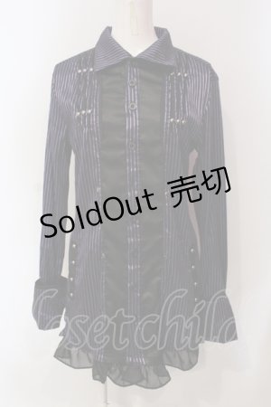 画像: SEX POT ReVeNGe / 裾フリルストライプブラウス  パープル×ブラック O-25-06-21-137-SP-BL-IG-OS