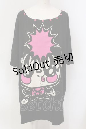 画像: LOVER'S ROCK / モヒカンパンダBIG半袖ワンピース  ブラック×ピンク O-25-06-21-139-PU-OP-IG-OS