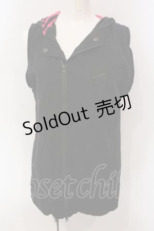 画像: HELL CAT PUNKS / ライダースフードカットベスト  ブラック×ピンク O-25-06-21-142-PU-TO-IG-OS
