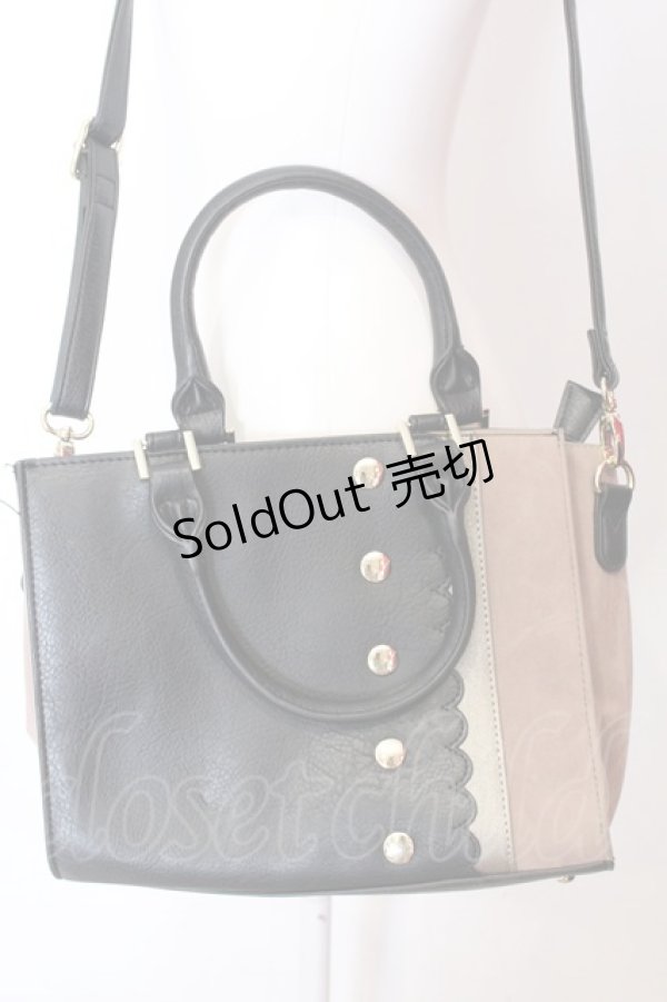 画像1: axes femme / スカラップデザインバッグ  クロ×ベージュ O-25-06-22-052-AX-BG-OW-ZT308 (1)