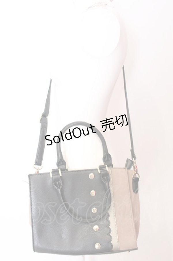 画像2: axes femme / スカラップデザインバッグ  クロ×ベージュ O-25-06-22-052-AX-BG-OW-ZT308 (2)