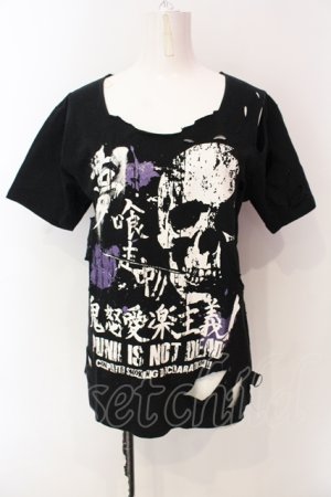 画像: SEX POT ReVeNGe / 鬼怒愛楽主義 プリントダメージTシャツ  ブラック O-25-06-23-033-SP-TS-IG-OS