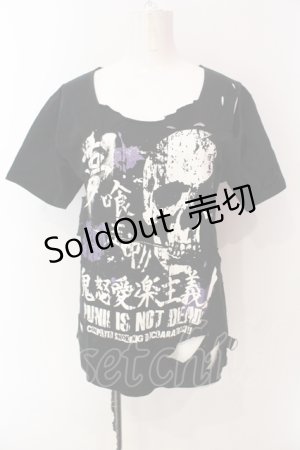 画像: SEX POT ReVeNGe / 鬼怒愛楽主義 プリントダメージTシャツ  ブラック O-25-06-23-033-SP-TS-IG-OS