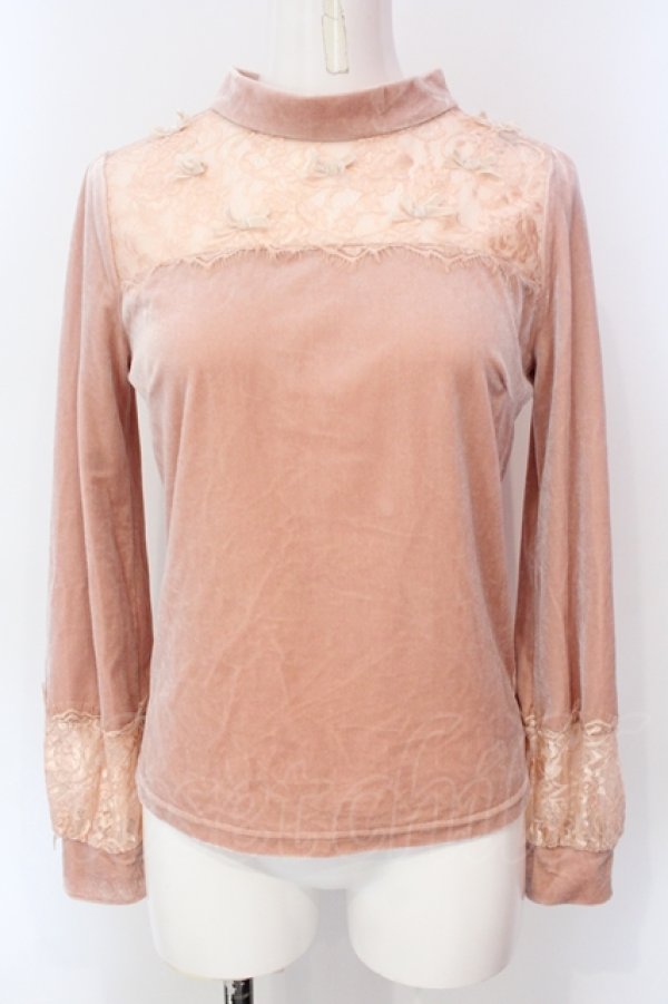 画像1: axes femme POETIQUE / プリチボンレースベロアカットソー  ピンク O-25-06-23-043-AX-TO-IG-ZT133 (1)