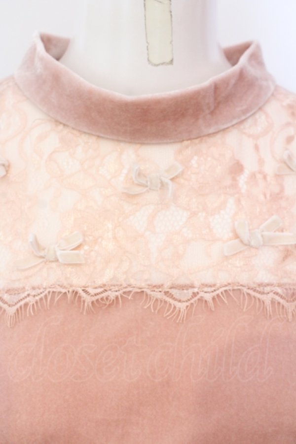 画像2: axes femme POETIQUE / プリチボンレースベロアカットソー  ピンク O-25-06-23-043-AX-TO-IG-ZT133 (2)