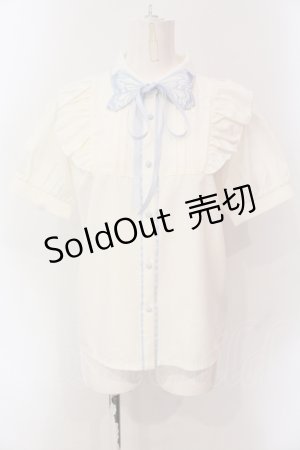 画像: axes femme POETIQUE / バタフライ刺繍襟半袖ブラウス M キナリ×サックス O-25-06-23-053-AX-BL-OW-OS