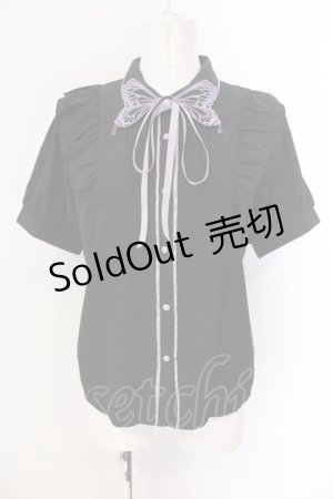 画像: axes femme POETIQUE / バタフライ刺繍襟半袖ブラウス M クロ×パープル O-25-06-23-054-AX-BL-OW-OS