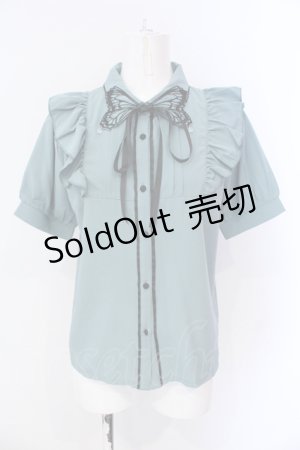 画像: axes femme POETIQUE / バタフライ刺繍襟半袖ブラウス M グリーン×パープル O-25-06-23-055-AX-BL-OW-OS
