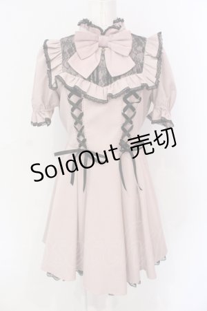 画像: Secret Honey / サイドレースアップレースヨーク半袖ワンピース  ピンク×クロ O-25-06-23-059-CA-OP-IG-OS