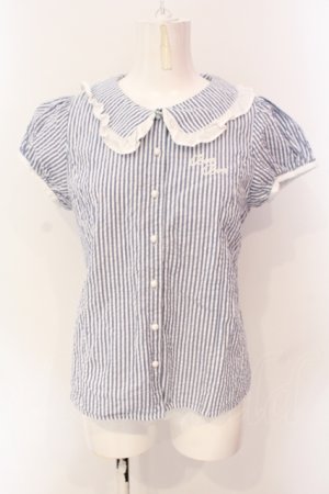 画像: E hyphen world gallery / サッカーストライプブラウス  ブルー×ホワイト O-25-06-23-081-LO-TO-IG-OS