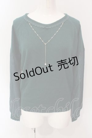 画像: axes femme / 袖レース切り替えチャーム付きニットソー M グリーン O-25-06-23-098-AX-TO-YM-ZT122