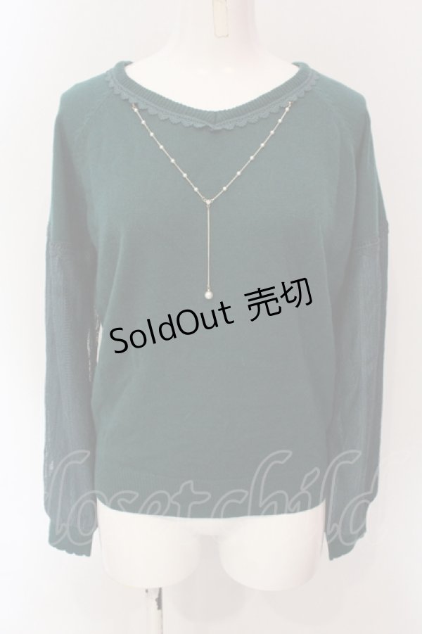 画像1: axes femme / 袖レース切り替えチャーム付きニットソー M グリーン O-25-06-23-098-AX-TO-YM-ZT122 (1)