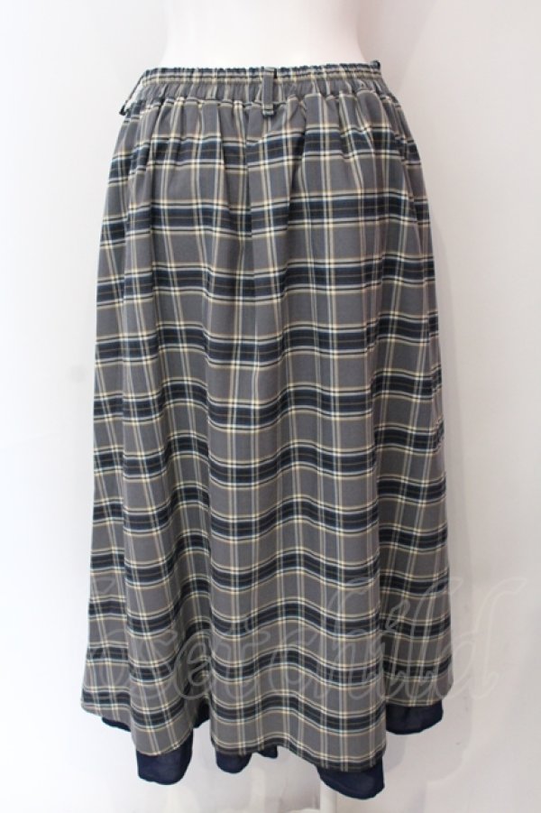 axes femme / バイカラーチェックロングスカート F コンxグレー