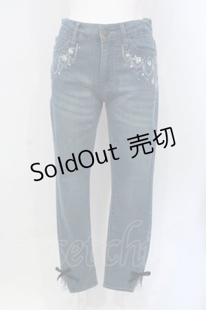 画像: axes femme / 星×バラ刺繍デニムパンツ M ブルー O-25-06-26-007-AX-PA-OW-ZT0710G