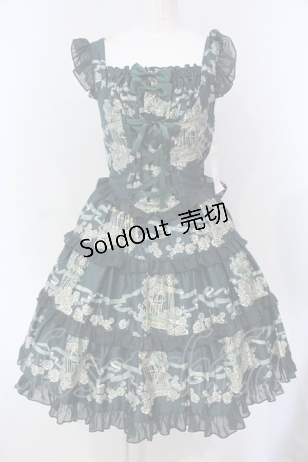 画像1: metamorphose / Rose Cageティアードジャンパースカート  グリーン O-25-06-26-018-ME-OP-IG-OS (1)