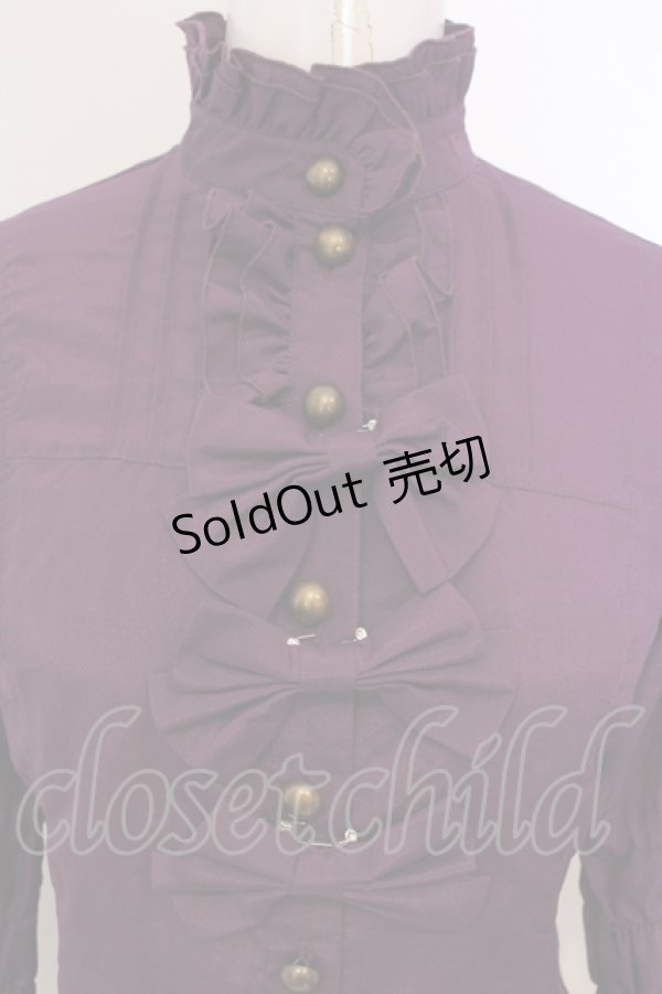 画像2: metamorphose / シャーリング姫袖ブラウス（梨地）  パープル O-25-06-26-023-ME-BL-IG-OS (2)