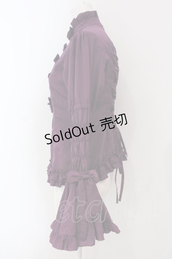 画像3: metamorphose / シャーリング姫袖ブラウス（梨地）  パープル O-25-06-26-023-ME-BL-IG-OS (3)