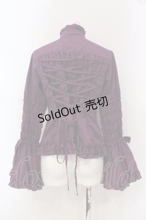 画像4: metamorphose / シャーリング姫袖ブラウス（梨地）  パープル O-25-06-26-023-ME-BL-IG-OS (4)