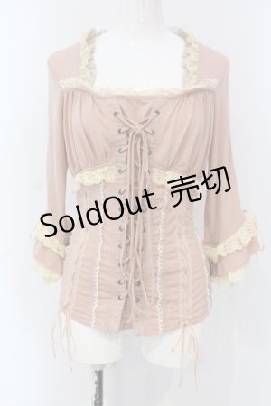 画像: Ozz oneste / レースアップスクエアネックトップス  ピンク×生成り O-25-06-26-025-OO-TO-IG-OS